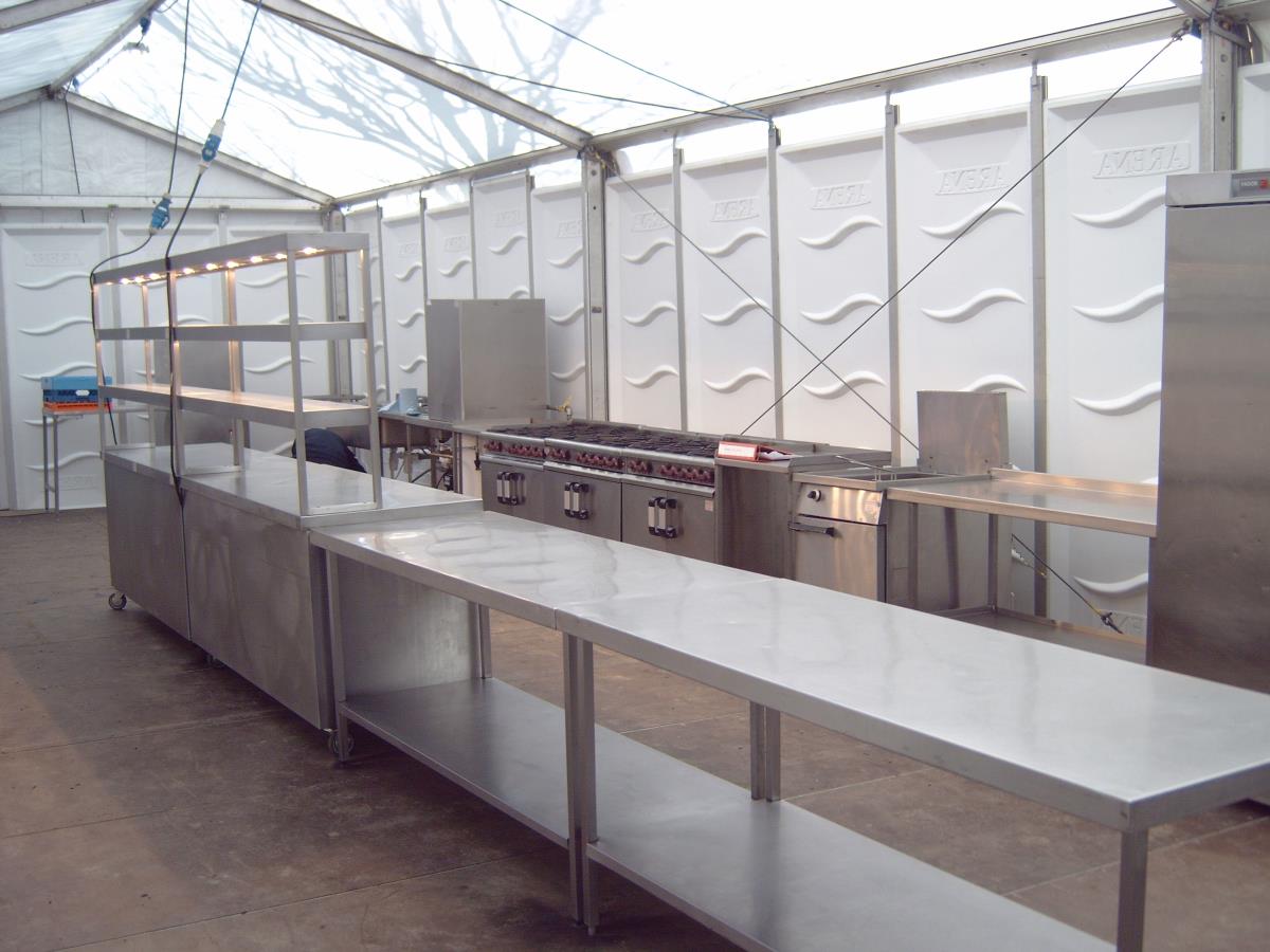 A kitchen for an a la carte restaurant installation at Aintree during the Grand National.